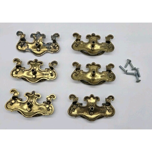6 Vintage Dresser Drawer Furniture Pulls Handles With Screws Hardware Gold 3677 - Picture 6 of 16